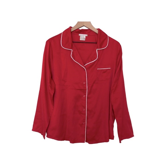 Ink + Ivy.  Red Satin Pajamas Set Button Down Top Drawstring Pants Size XXL - Picture 3 of 9